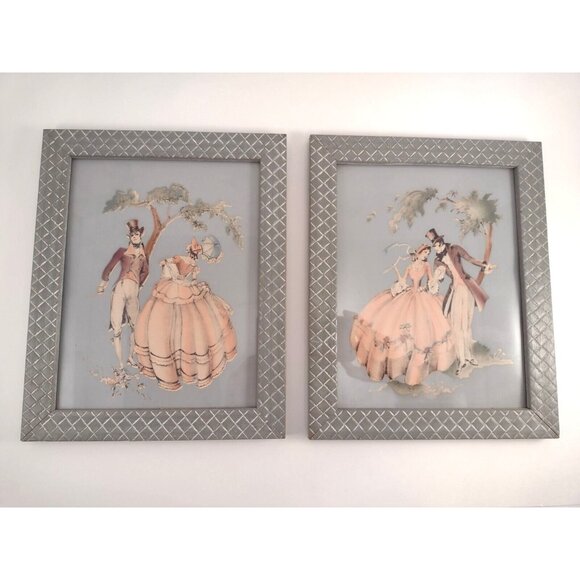 Set Of 2 Maude Eggemeyer Lithographs Courting Scene Love Romantic Art 8.5"x10.5"